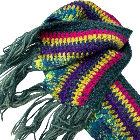 Multi Color Hand Knit Chunky Super Warm Cozy Scarf - Picture 4 of 7